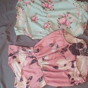 SHEIN Pink and Mint Floral Baby Rompers